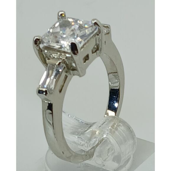 3.5 CT Vintage Princess Cut CZ Engagement Ring Silver Tone White Gold GP Size 10 - Picture 15 of 16